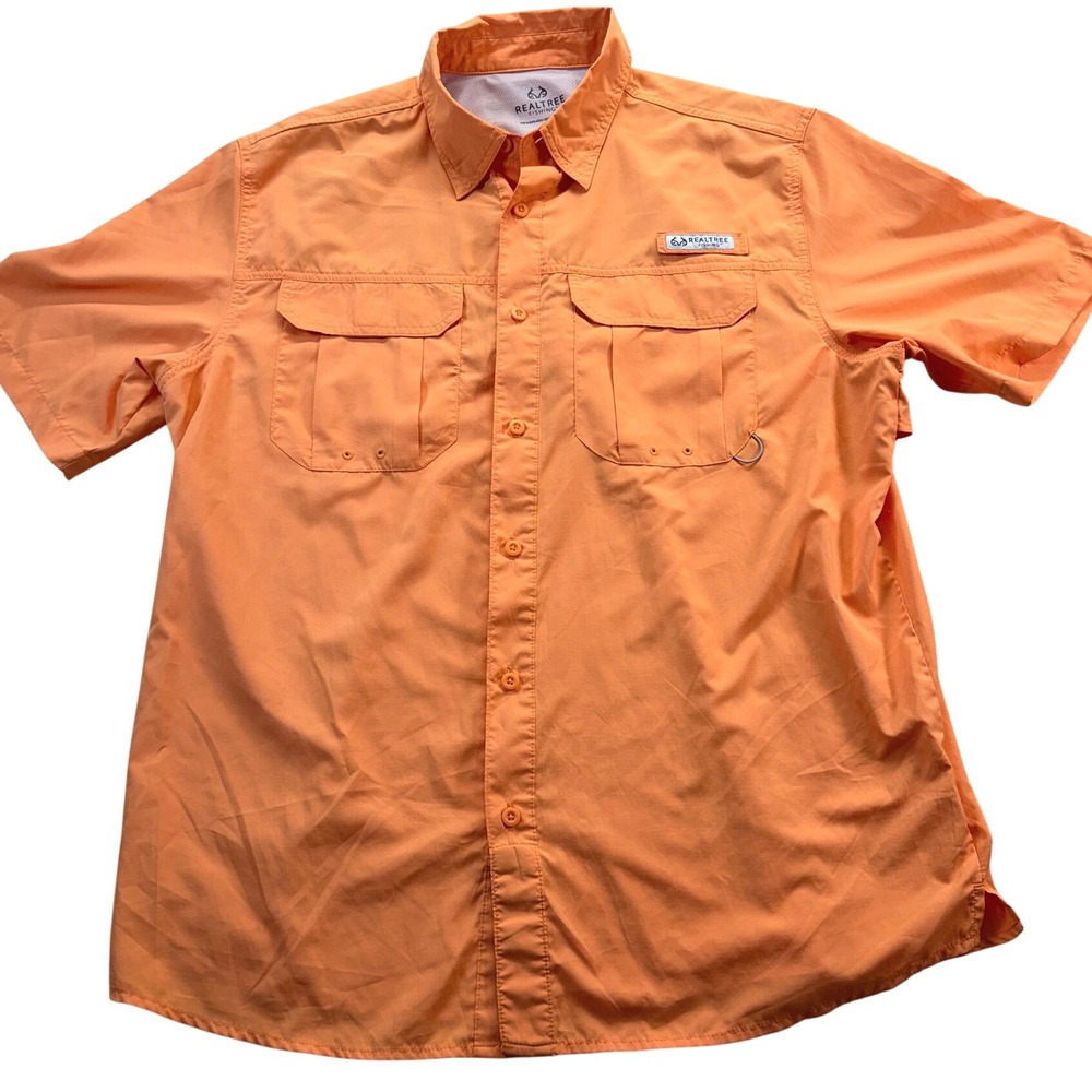 Realtree Fishing Shirt Mens L Orange Bird of Paradise TS10201 Short Slve Ripsto